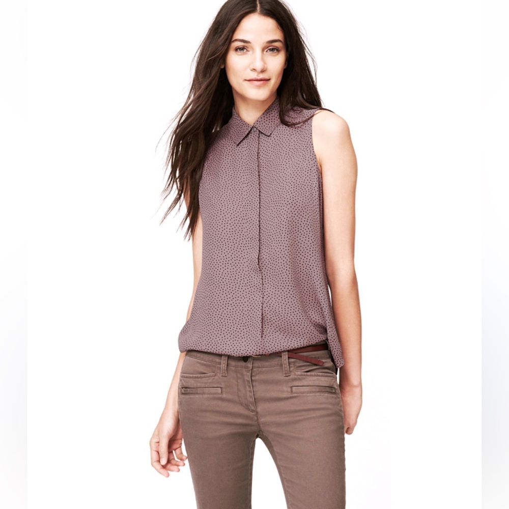 Loft Ann Taylor Spiral Dot Shell Button Down Shirt Lilac Haze sleeveless LARGE